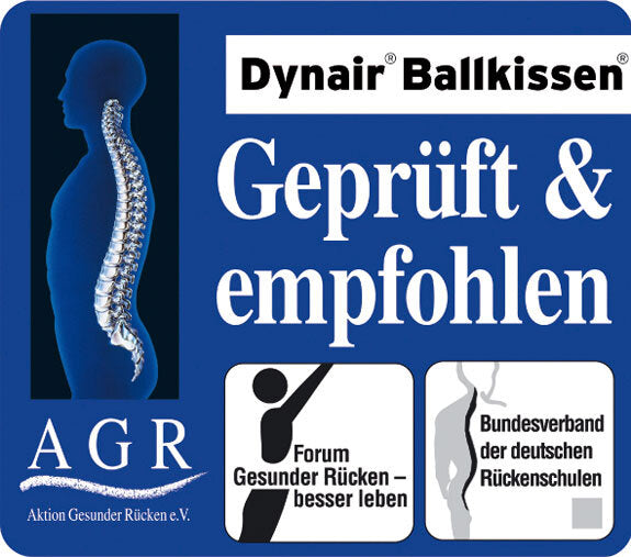 Blauer Hintergrund mit Silhouette eines Menschen und einer Wirbelsäule, Text und Logos zu Rücken- und Wirbelsäulengesundheit.