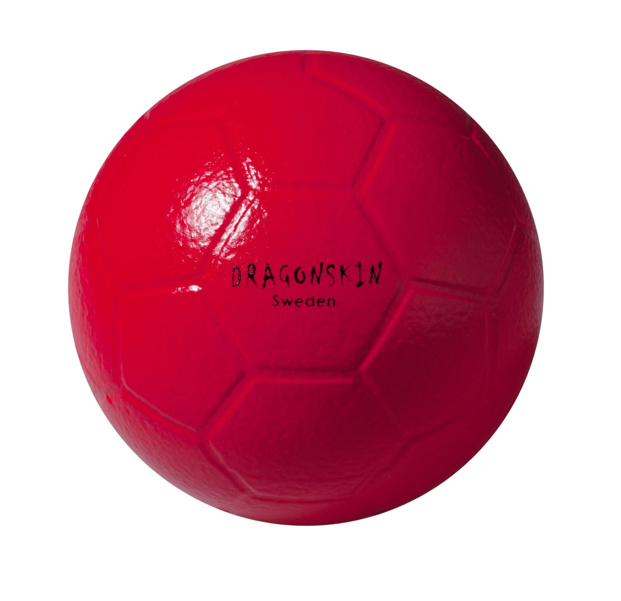 Roter Ball mit schwarzen Schriftzug: "DRAGONSKIN Sweden".