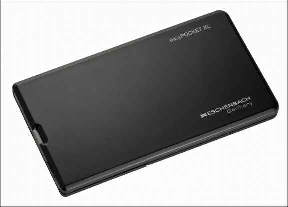 Schwarze tragbare Geldbörse mit "easyPOCKET XL" und "TESCHENBACH Germany" Beschriftung.