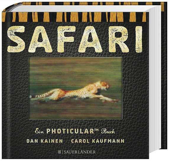 Buchcover mit dem Titel "Safari" und einem Bild eines laufenden Geparden.