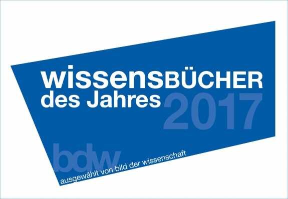 Blauer rechteckiger Banner mit weißen und blauen Texten: "Wissensbücher des Jahres 2017"
