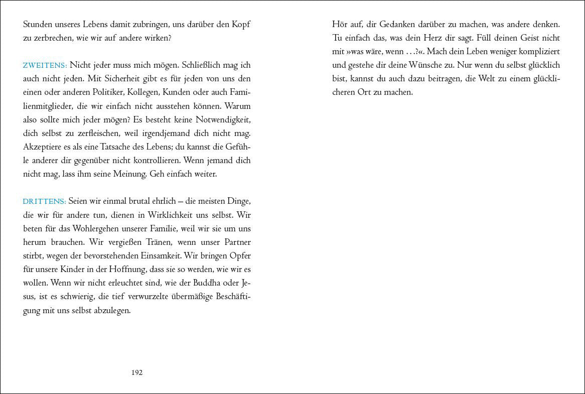 Zwei Seiten eines Textbuchs mit schwarzen Texten, Überschriften in Blau, Seitenzahl 192.