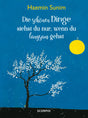 Buchcover mit blauer Nacht-Hintergrund, blühendem Baum, gelbem Mond und einem kleinen Mensch auf dem Mond.