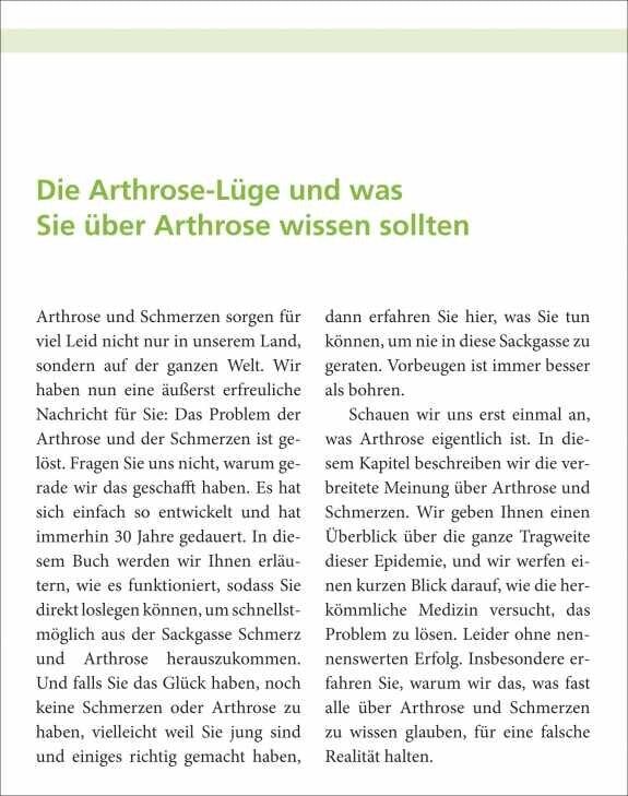 Seiten mit Text über Arthrose, Schmerzen, Ursachen, Prävention und Informationen zum Krankheitsbild.