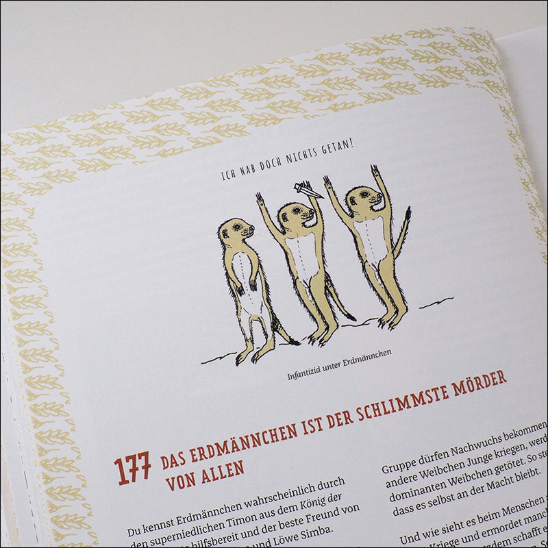 Illustration von drei Erdmännchen, Text: "Ich hab doch nichts getan!"