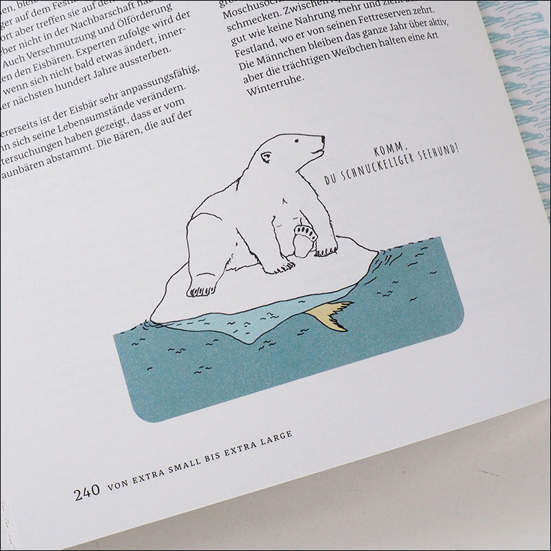 Zeichnung eines Bären auf Eis mit einem Fisch im Wasser