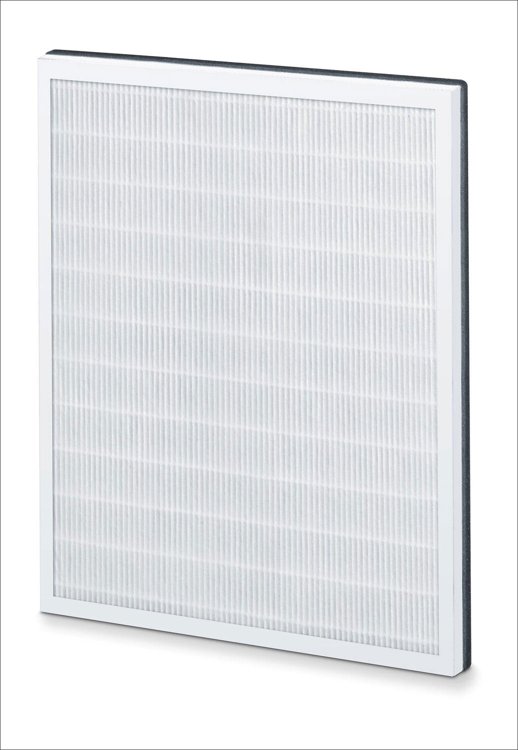 Luftfilter mit weißem Rahmen und filterndem Material, schräg nach rechts oben.