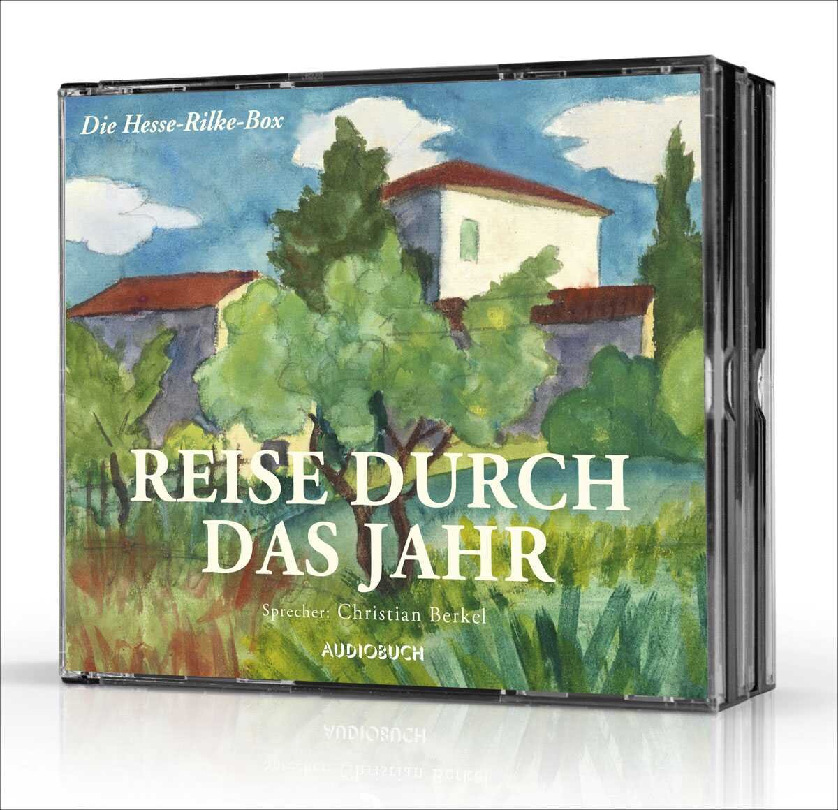 CD-Hülle mit Aquarellbild von Häusern, Bäumen und Himmel, Titel "Reise durch das Jahr", Sprecher: Christian Berkel.