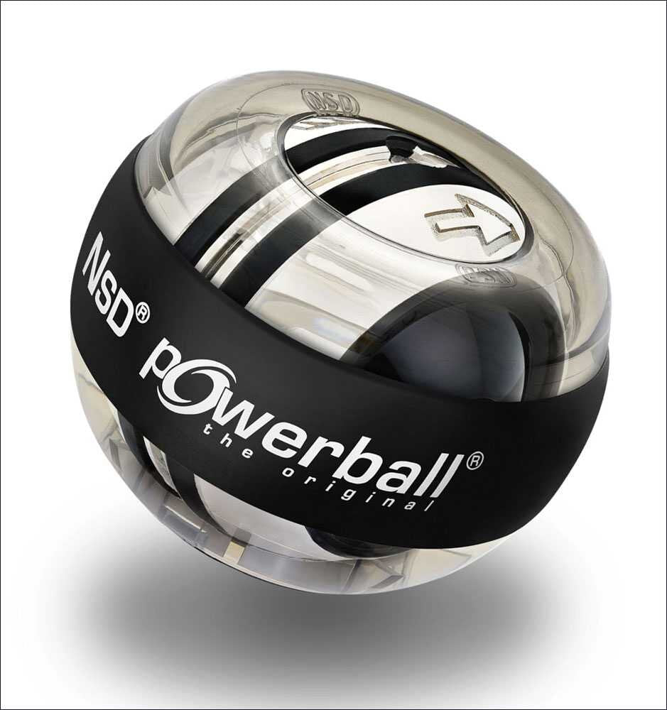 Powerball mit schwarzem Band und transparentem Gehäuse, zeigt das Logo und den Schriftzug "the original".