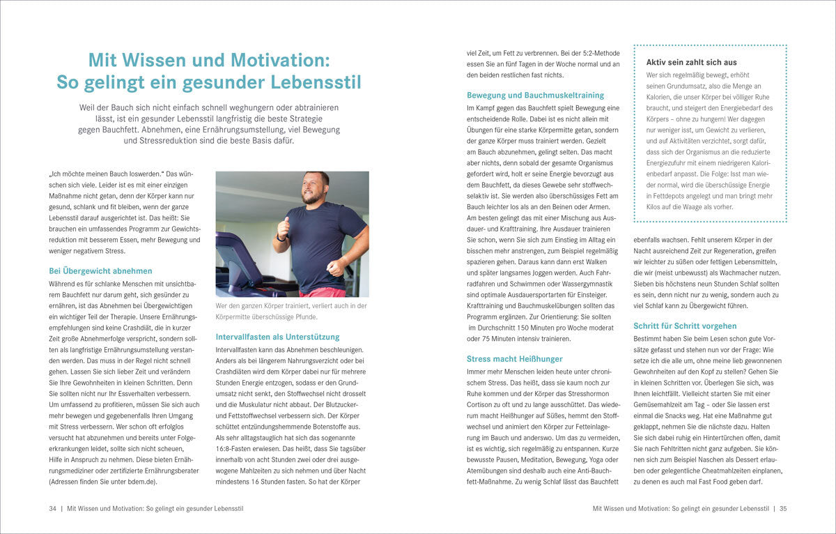 Zwei Seiten mit Text über gesunden Lebensstil, Ernährung, Bewegung und Stressbewältigung