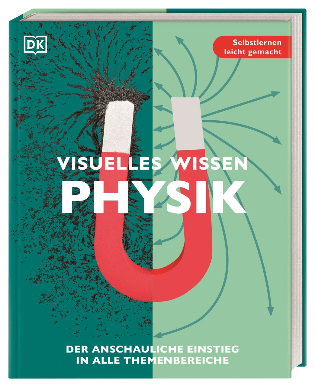 Buchcover mit Magnet, links Explosion, rechts Diagramme, Titel "Visuelles Wissen Physik"