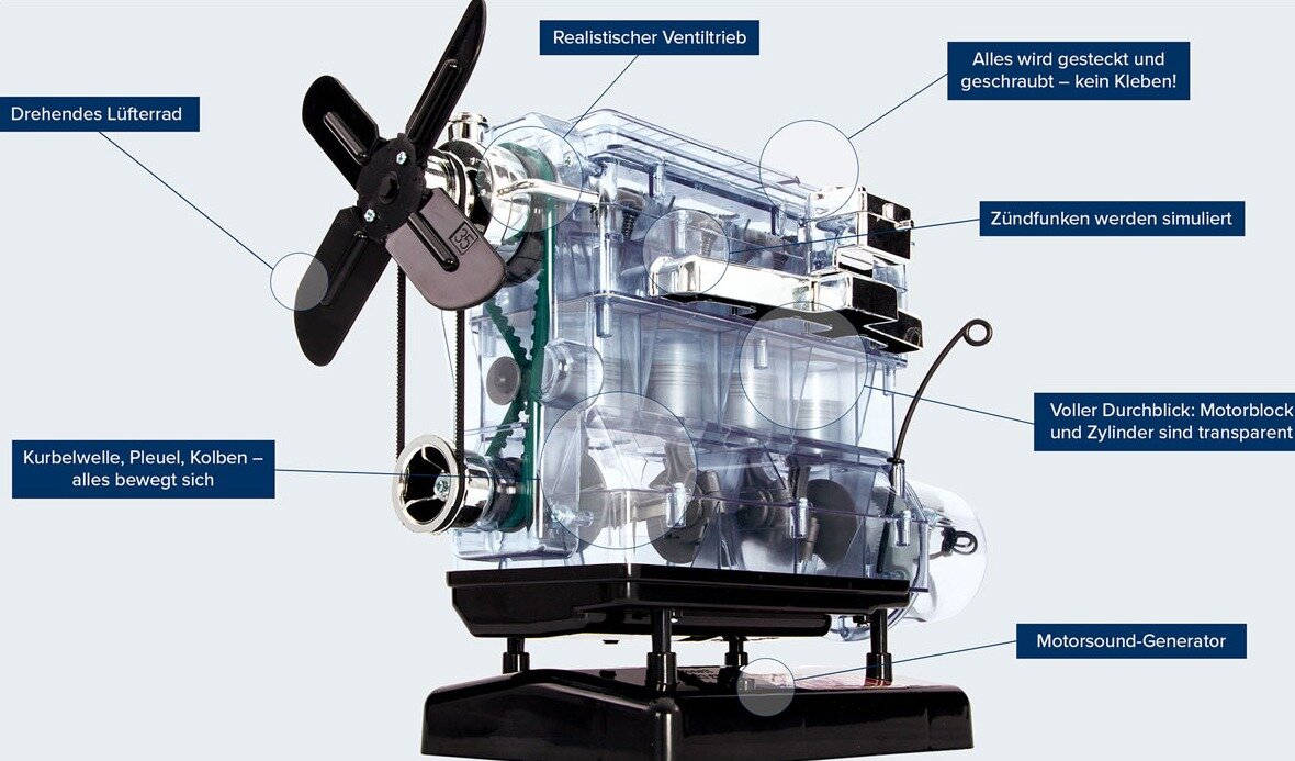 Der große Technik-Bausatz 4-Zylinder-Motor