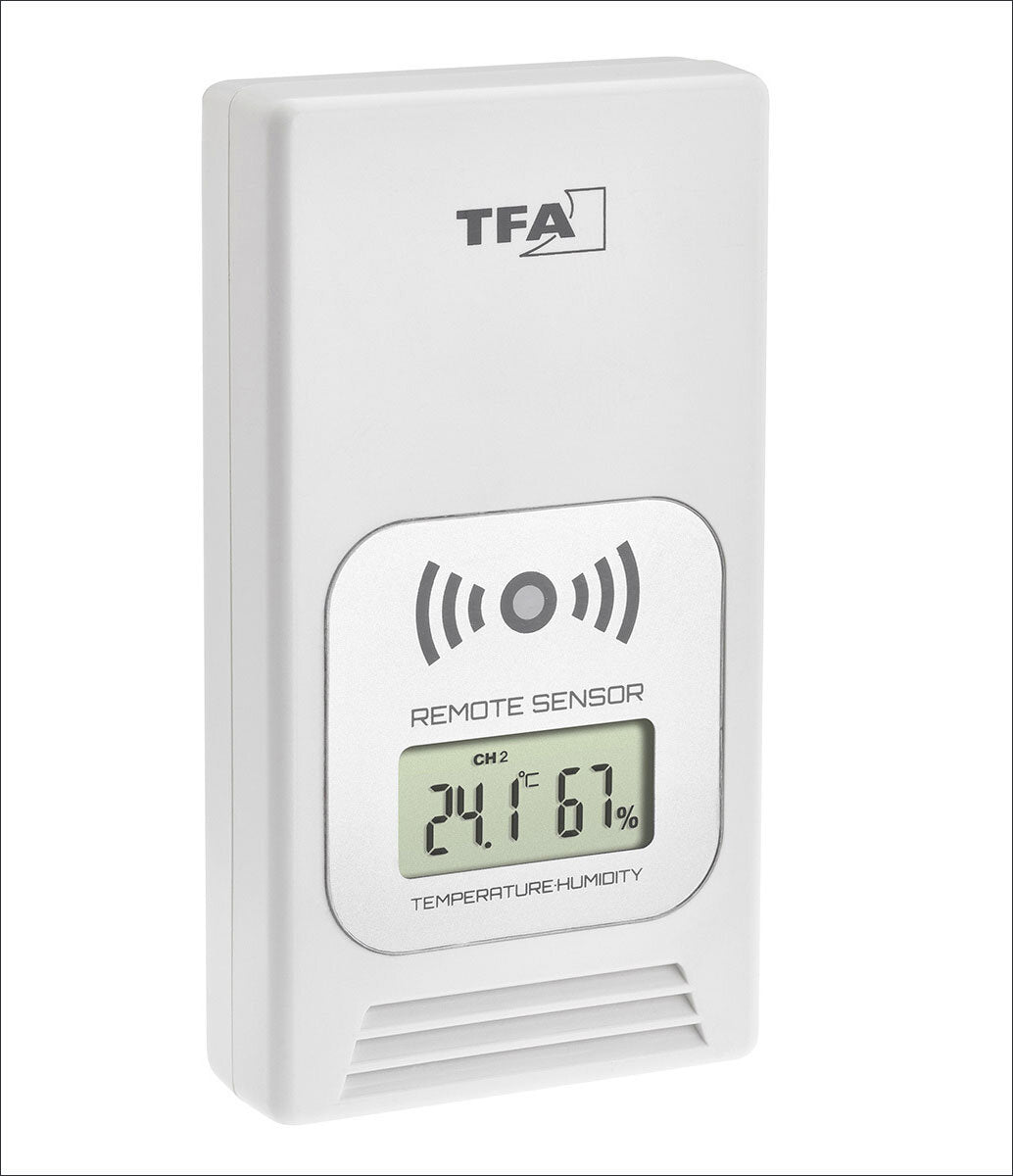 Digitales Thermometer und Hygrometer mit Remote Sensor, Anzeige von Temperatur und Luftfeuchtigkeit.