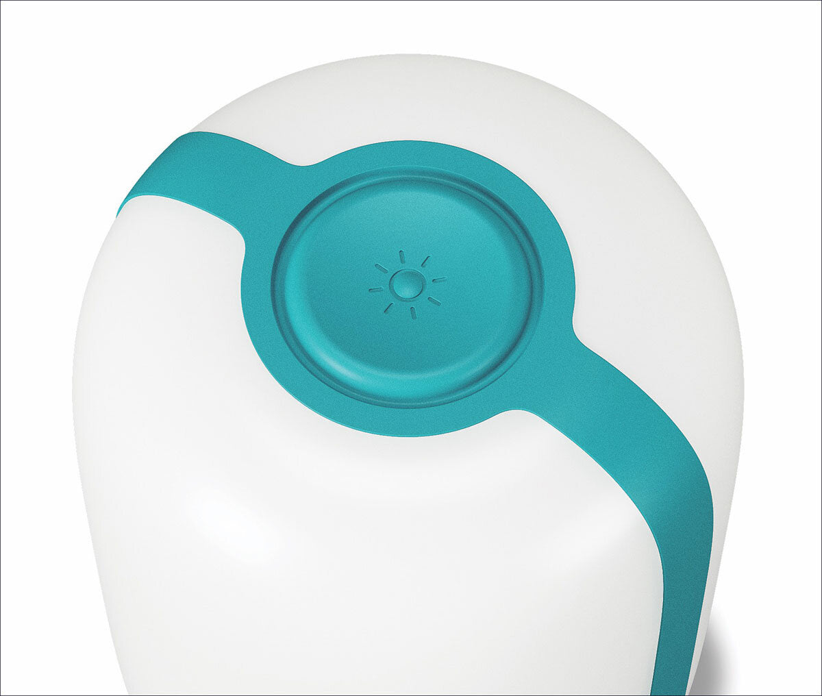 Weiße runde Geräte mit blauer Abdeckung und einem Sonnen-Symbol in der Mitte.