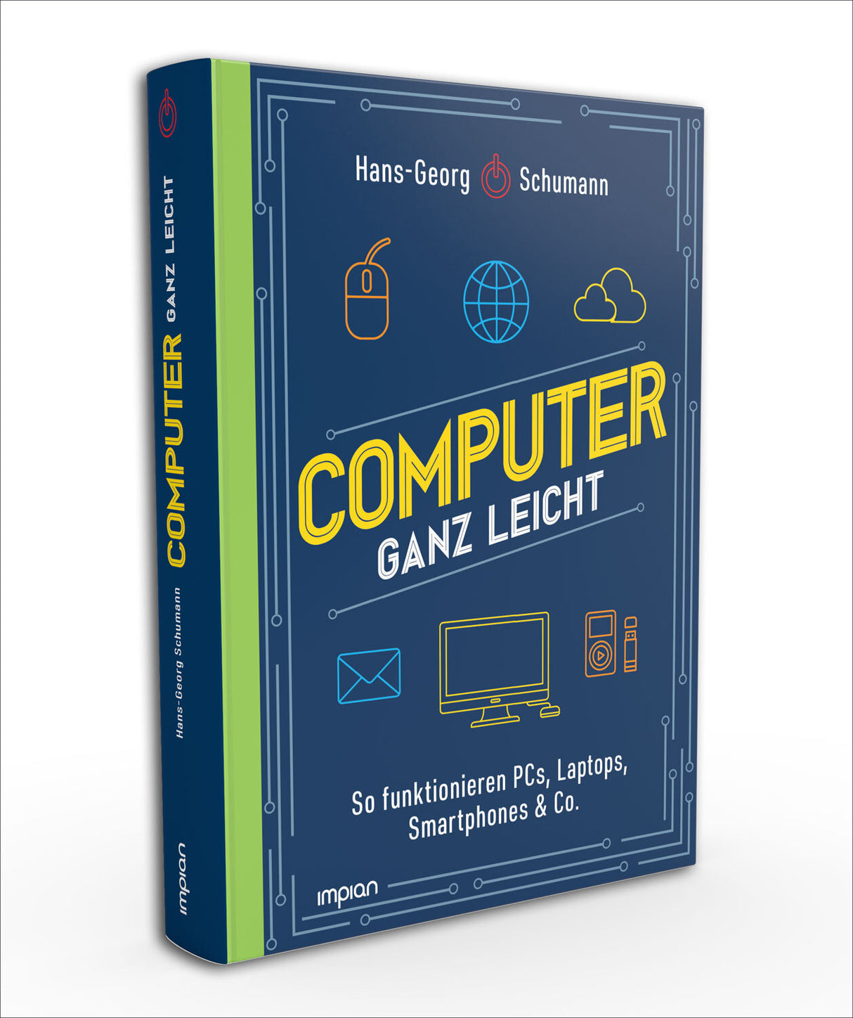 Buchcover mit blauer Hintergrundfarbe, Titel "Computer ganz leicht" in gelb und weiß, Icons von Maus, Weltkugel, Cloud, E-Mail