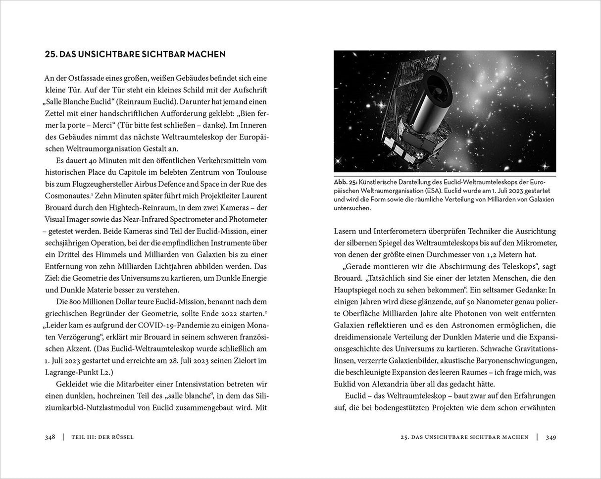 Illustration eines Euclid-Weltraumteleskops im All vor Sternenhimmel.