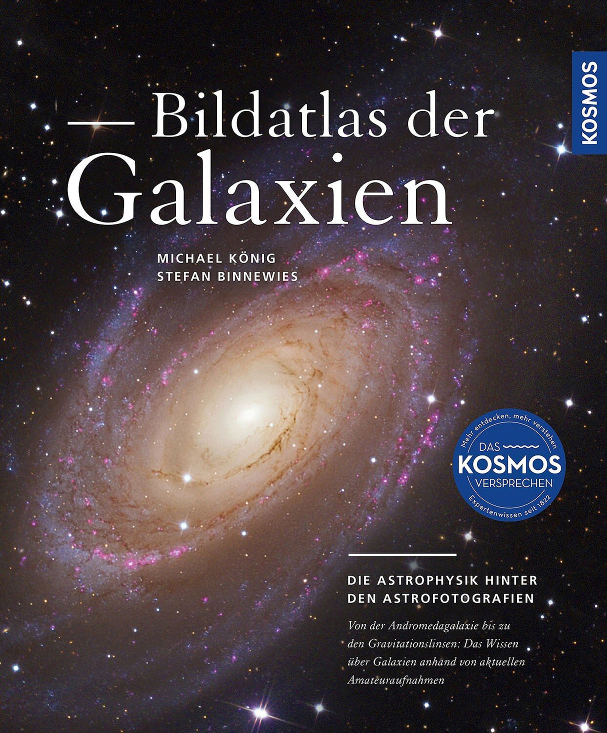 Cover eines Buches mit einem Bild einer Spiralgalaxie im All, Titel "Bildatlas der Galaxien"