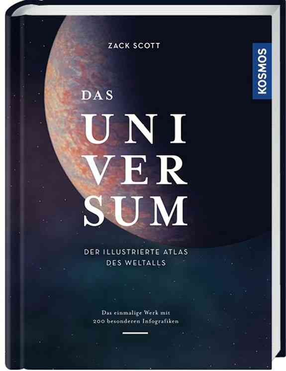 Buchcover mit Titel "Das Universum" und Untertitel "Der illustrierte Atlas des Weltalls", zeigt einen Planeten und den Weltraum.
