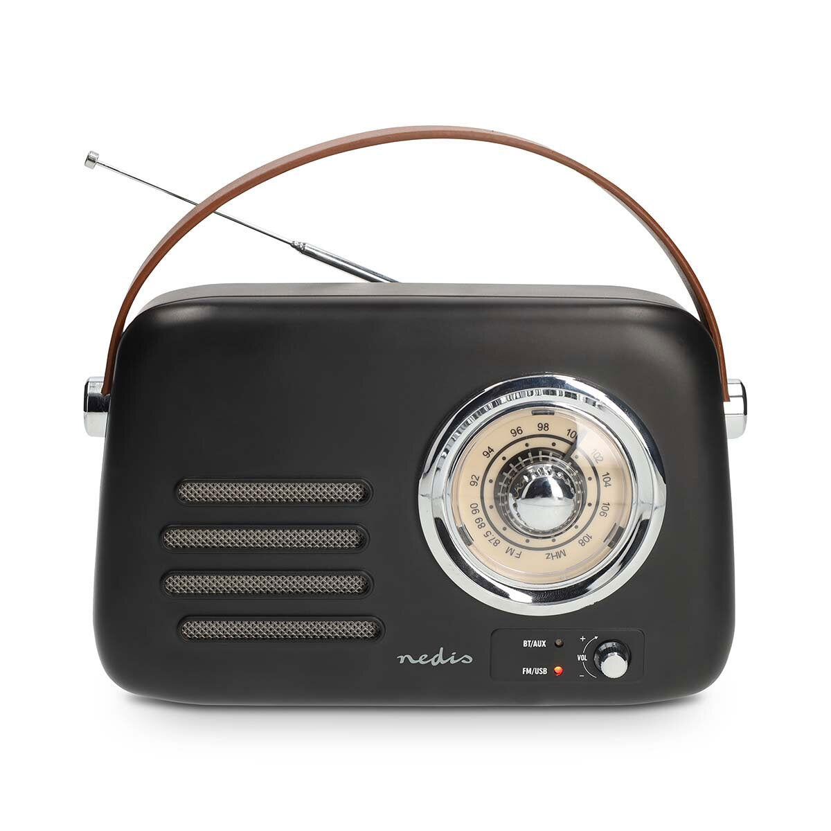 Nedis Retro FM Radio. Tragbares UKW-/ Bluetooth-Radio