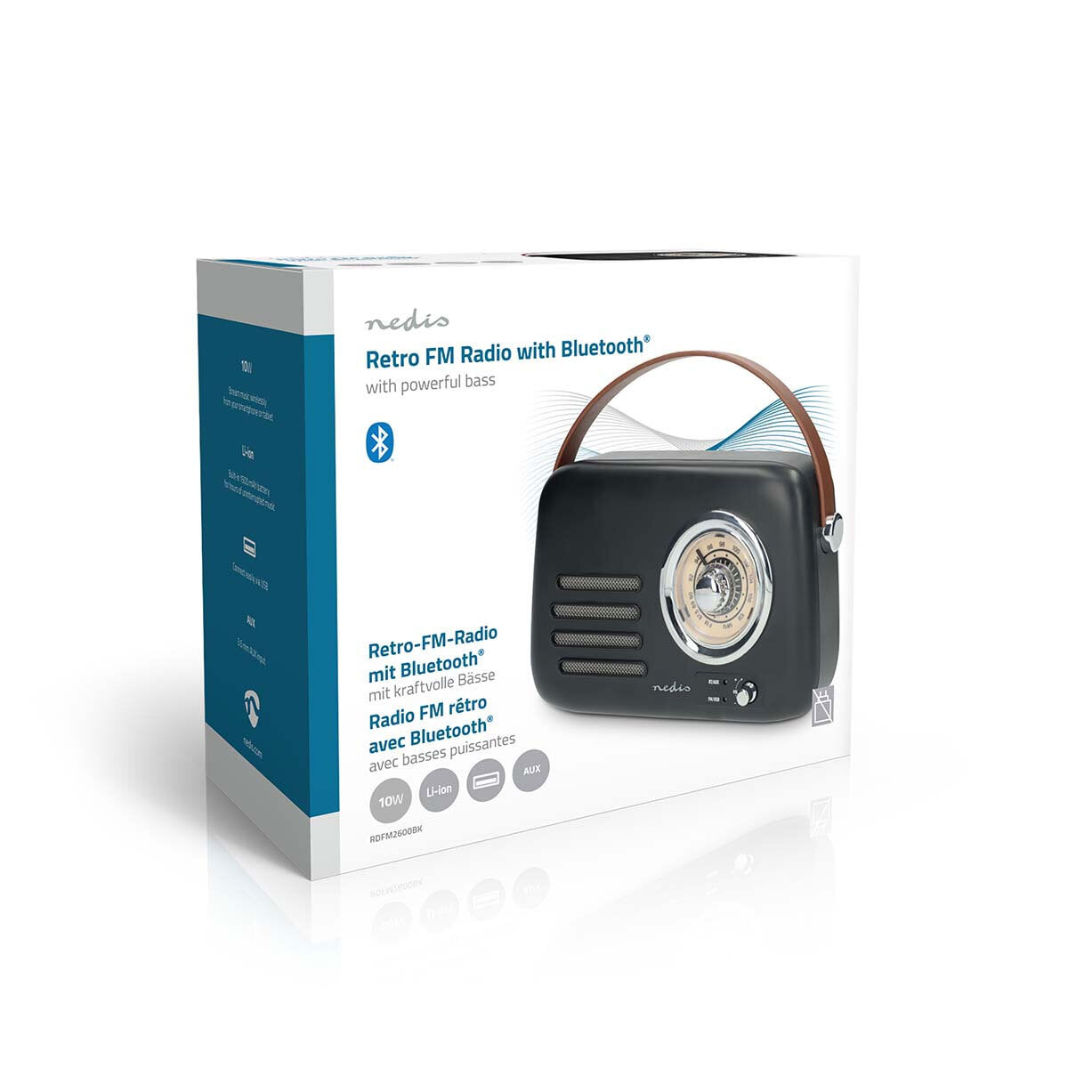 Nedis Retro FM Radio. Tragbares UKW-/ Bluetooth-Radio