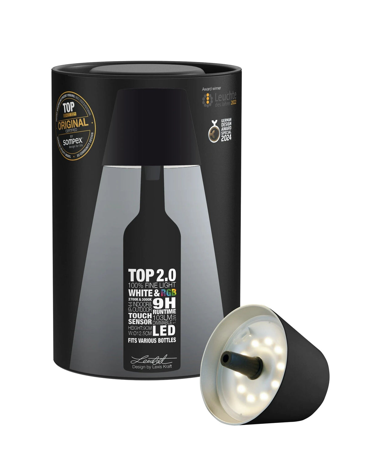 Sompex TOP 2.0. Akku-Flaschenleuchte Schwarz