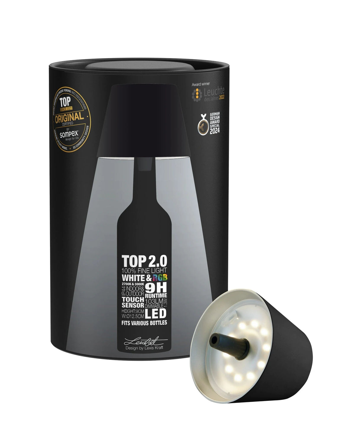 Sompex TOP 2.0. Akku-Flaschenleuchte Schwarz