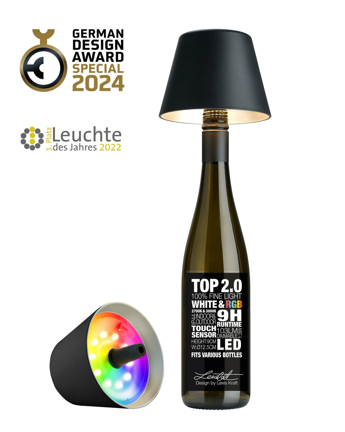Sompex TOP 2.0. Akku-Flaschenleuchte Schwarz