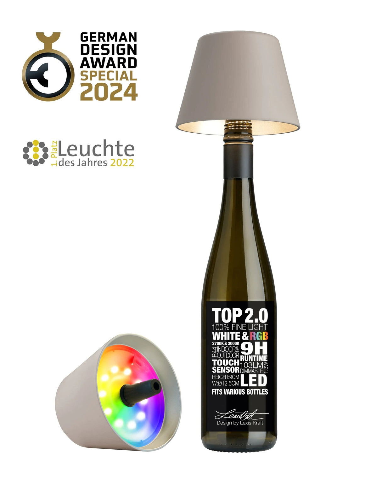 Sompex TOP 2.0. Akku-Flaschenleuchte. Farbe Sand