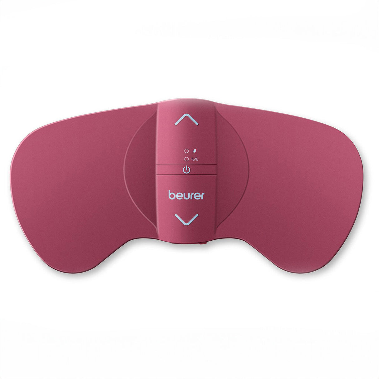 Rotes, ergonomisch geformtes Gerät mit Beurer-Logo, mit Pfeil- und Symbolen auf der Oberseite.