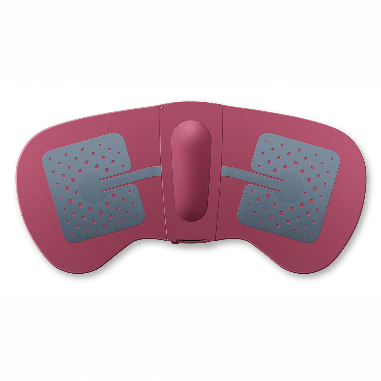 Schwarzer, pinkfarbener Rückenmassagegerät mit zwei beheizten Flächen und einem zentralen Griff.