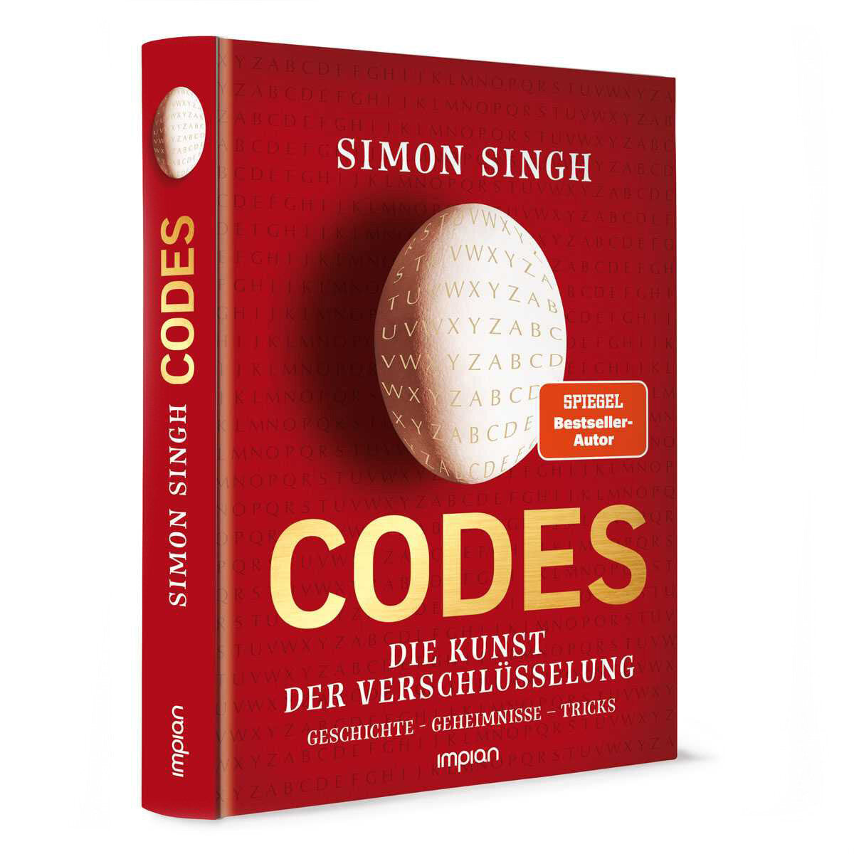Buchcover mit rotem Hintergrund, ovaler Eier mit alphabetischen Buchstaben, Titel "Codes" und Untertitel, Autor Simon Singh.