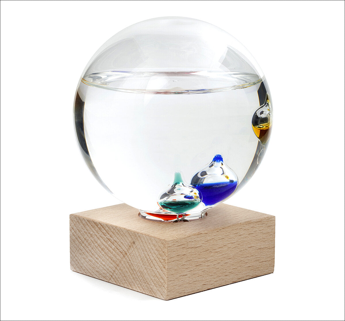 Galileo Thermometer. Mit Holzbasis