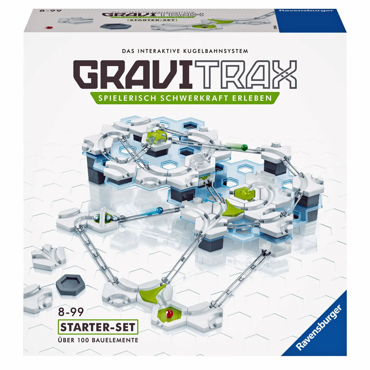 Bauanleitung für das interaktive Kugelbahnsystem Grautrax, Starter-Set mit über 100 Bauelementen, für Kinder 8-99 Jahre.