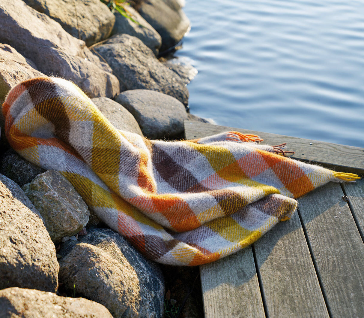 Klippan Wolldecke Gotland Multi Grau-Gelb