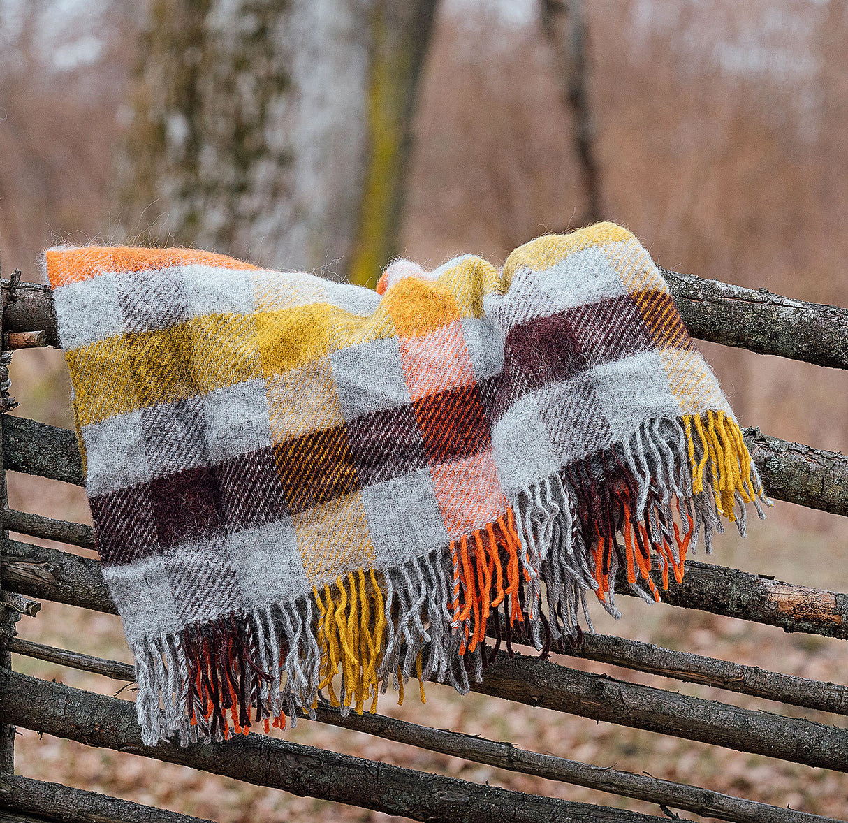 Klippan Wolldecke Gotland Multi Grau-Gelb