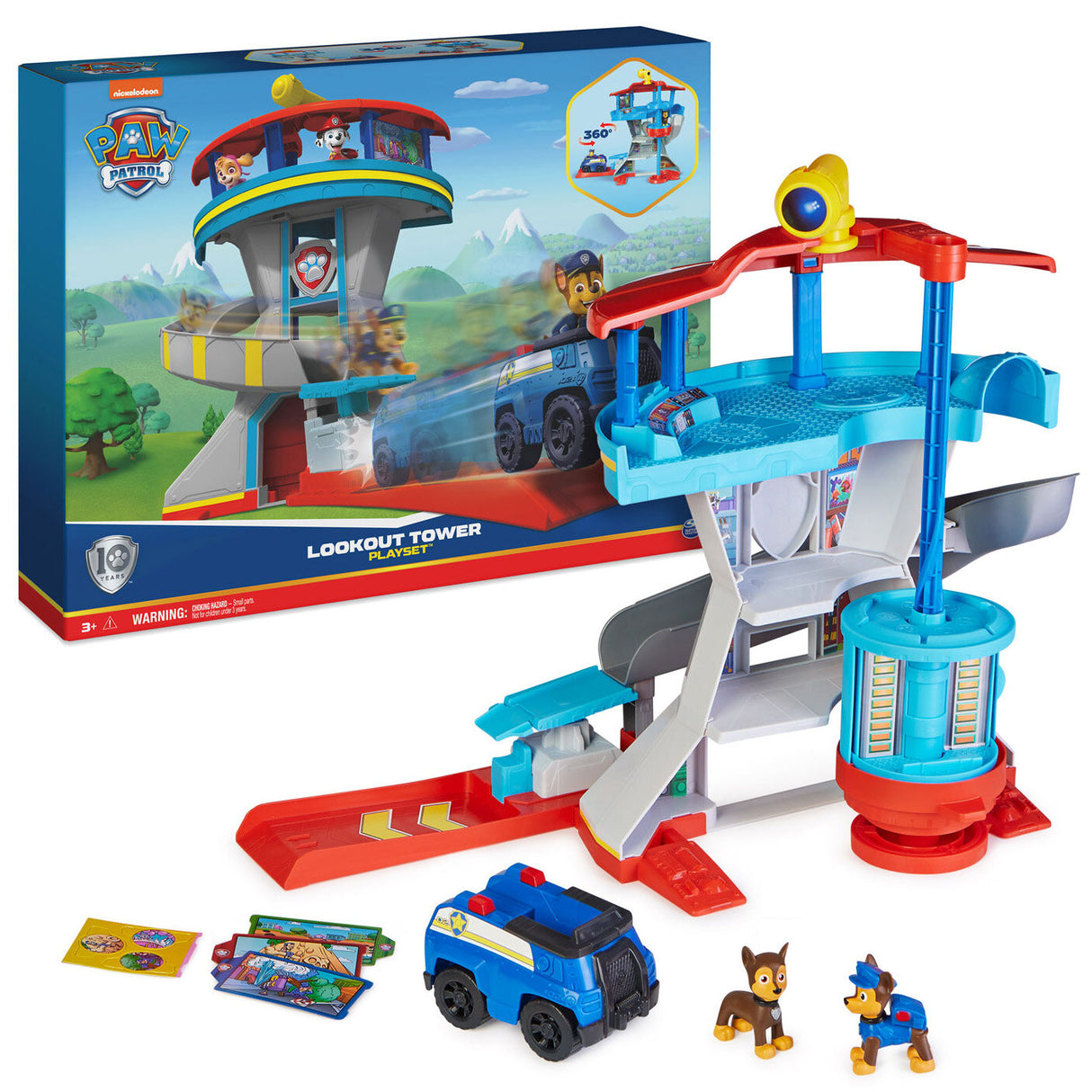 Spielzeug-Playset "Lookout Tower" mit Polizei- und Rettungsfahrzeugen, Figuren, Karten und Zubehör.