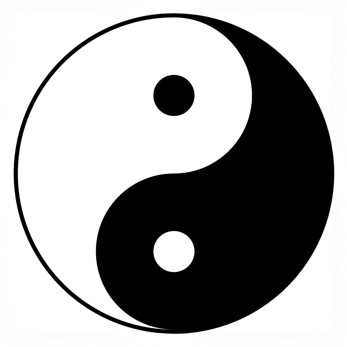 Yin-Yang-Symbol in Schwarz und Weiß, zeigt gegensätzliche, aber ergänzende Kräfte.
