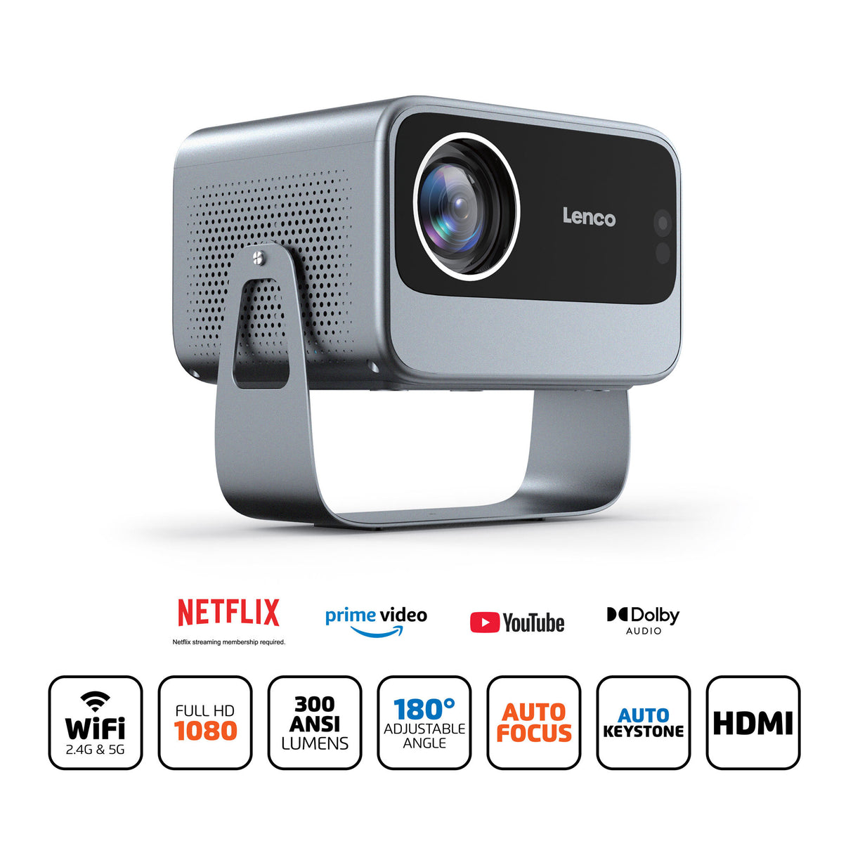 Lenco LPJ-960SI Full HD LCD-Projektor mit WLAN.
