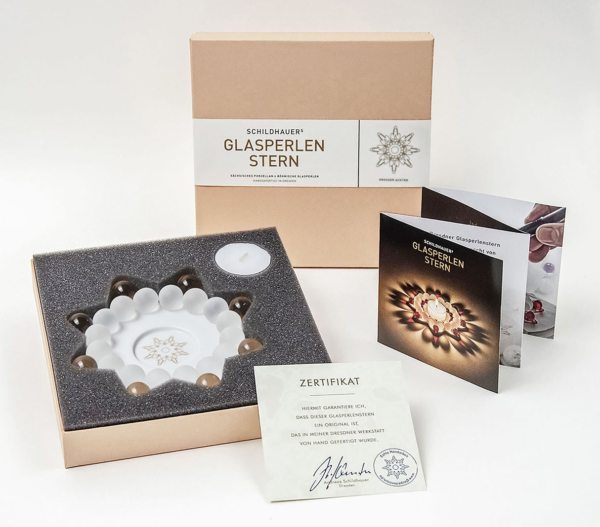 Dresdner Glasperlenstern. Großer Achter rosé-weiß
