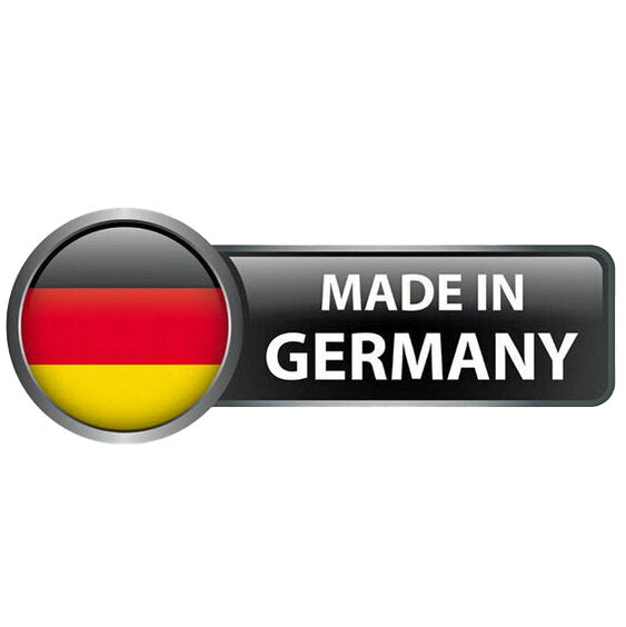 Runder Button mit Deutschland-Flagge und Text "Made in Germany".