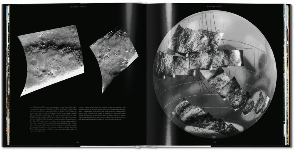 Zwei Fotos des Mondes, eine auf der linken Seite, eine auf der rechten Seite, mit Texten und Diagrammen.