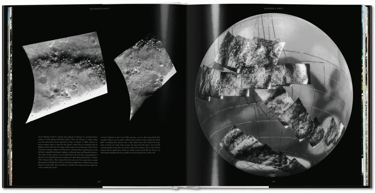 Zwei Fotos des Mondes, eine auf der linken Seite, eine auf der rechten Seite, mit Texten und Diagrammen.