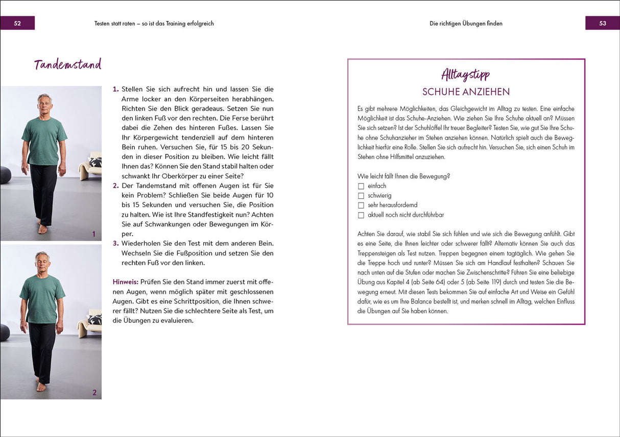 Zwei Bilder eines älteren Mannes, der im Stehen auf einem grauen Boden in einem Raum mit weißer Wand steht.