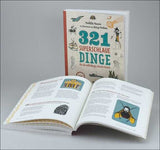 Buch mit dem Titel "321 Superschlaue Dinge" steht hinter einem offenen Buch.