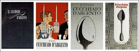 Fünf Buchcover von "Il Cuchialo d'Argento" in verschiedenen Designs und Farben.