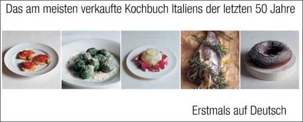 Fünf Bilder von italienischen Gerichten, darunter Pizza, Pasta und Dolci