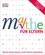 Buchstaben, Zahlen und mathematische Symbole in verschiedenen Farben, mit rotem Text und pinkem Banner.