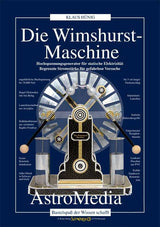Buchcover mit Titel "Die Wimshurst-Maschine" und Illustration einer Wimshurst-Maschine mit Beschreibungen.