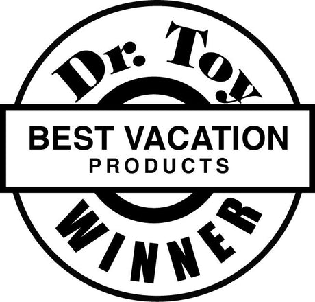 Runder, schwarz-weißer Siegel mit Text: "Dr. Toy Best Vacation Products Winner".