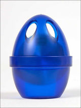 Blaue, eiförmige Kunststoffbox mit ovalen Öffnungen an der Oberseite.